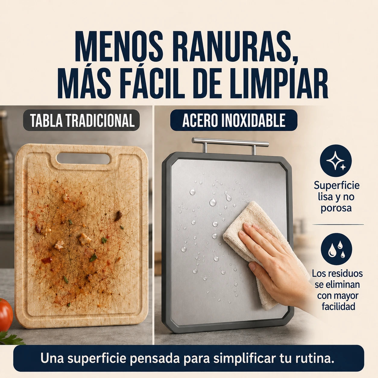 Tabla de Doble Cara Suve® - Acero Inoxidable y PP Antibacteriano