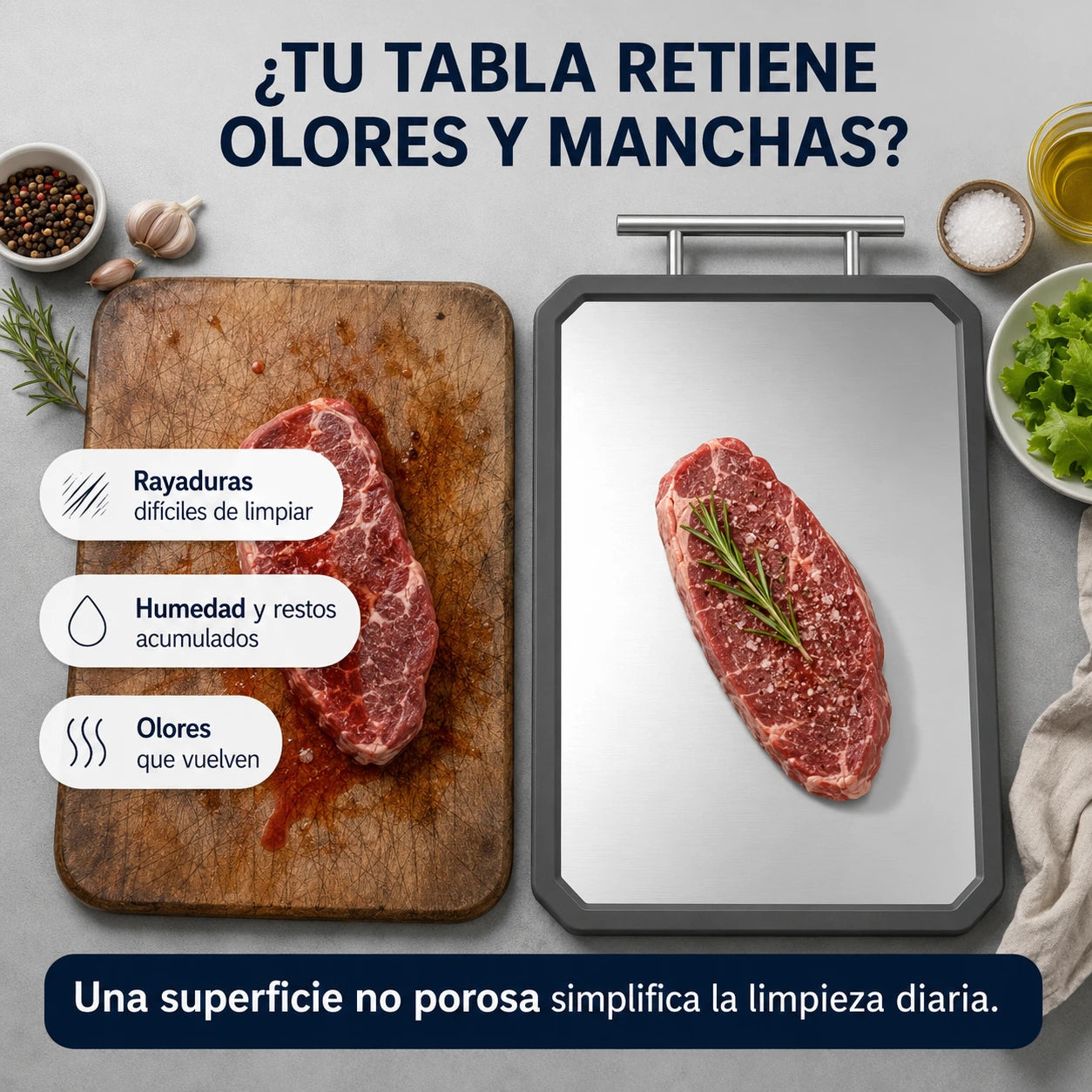 Tabla de Doble Cara Suve® - Acero Inoxidable y PP Antibacteriano