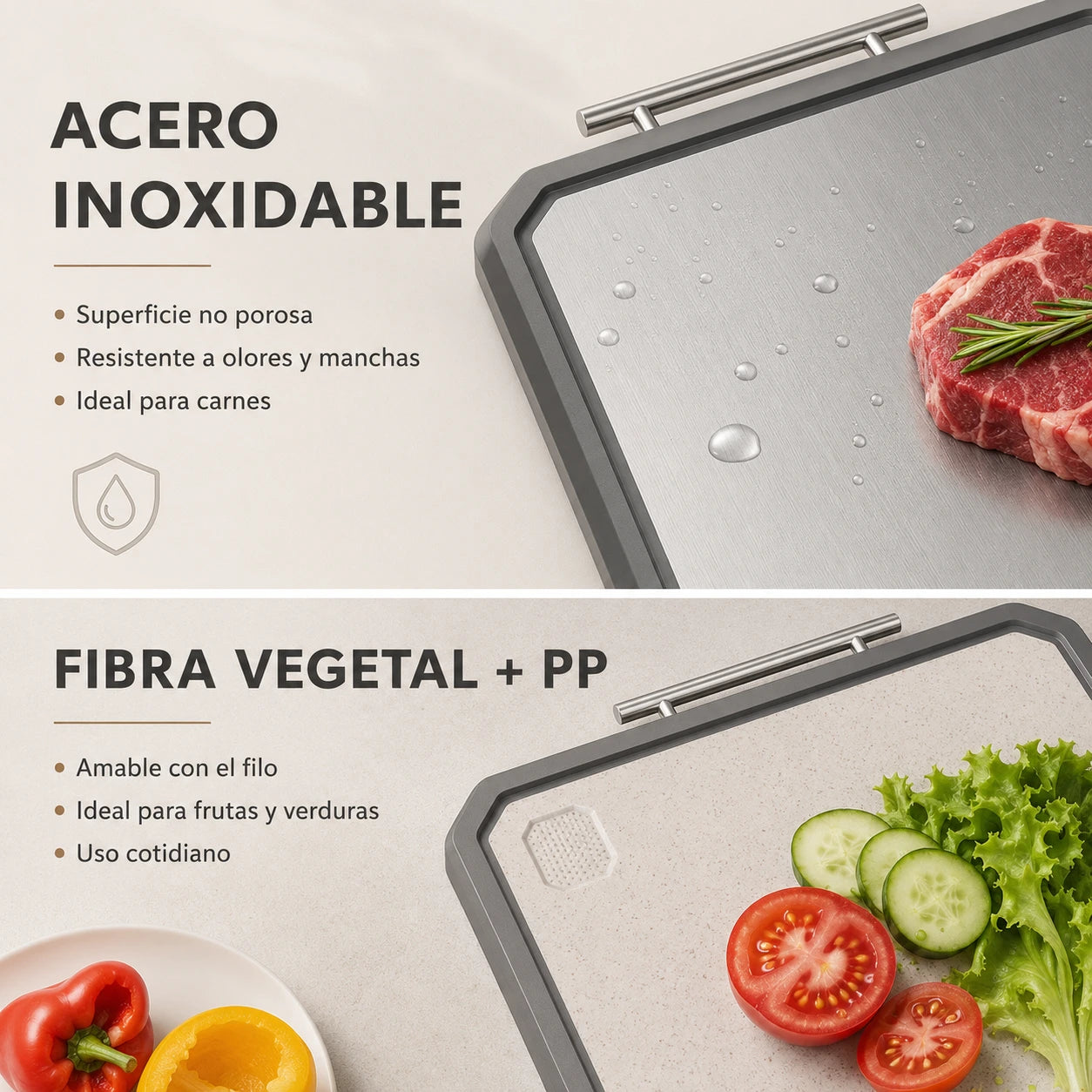 Tabla de Doble Cara Suve® - Acero Inoxidable y PP Antibacteriano