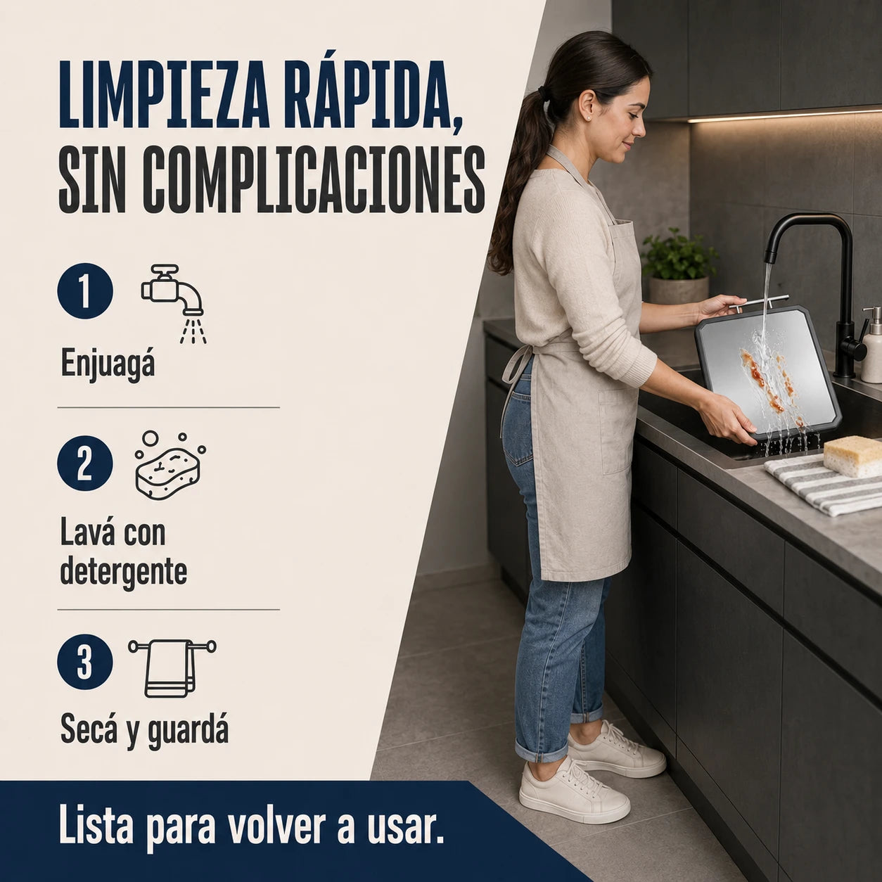 Tabla de Doble Cara Suve® - Acero Inoxidable y PP Antibacteriano