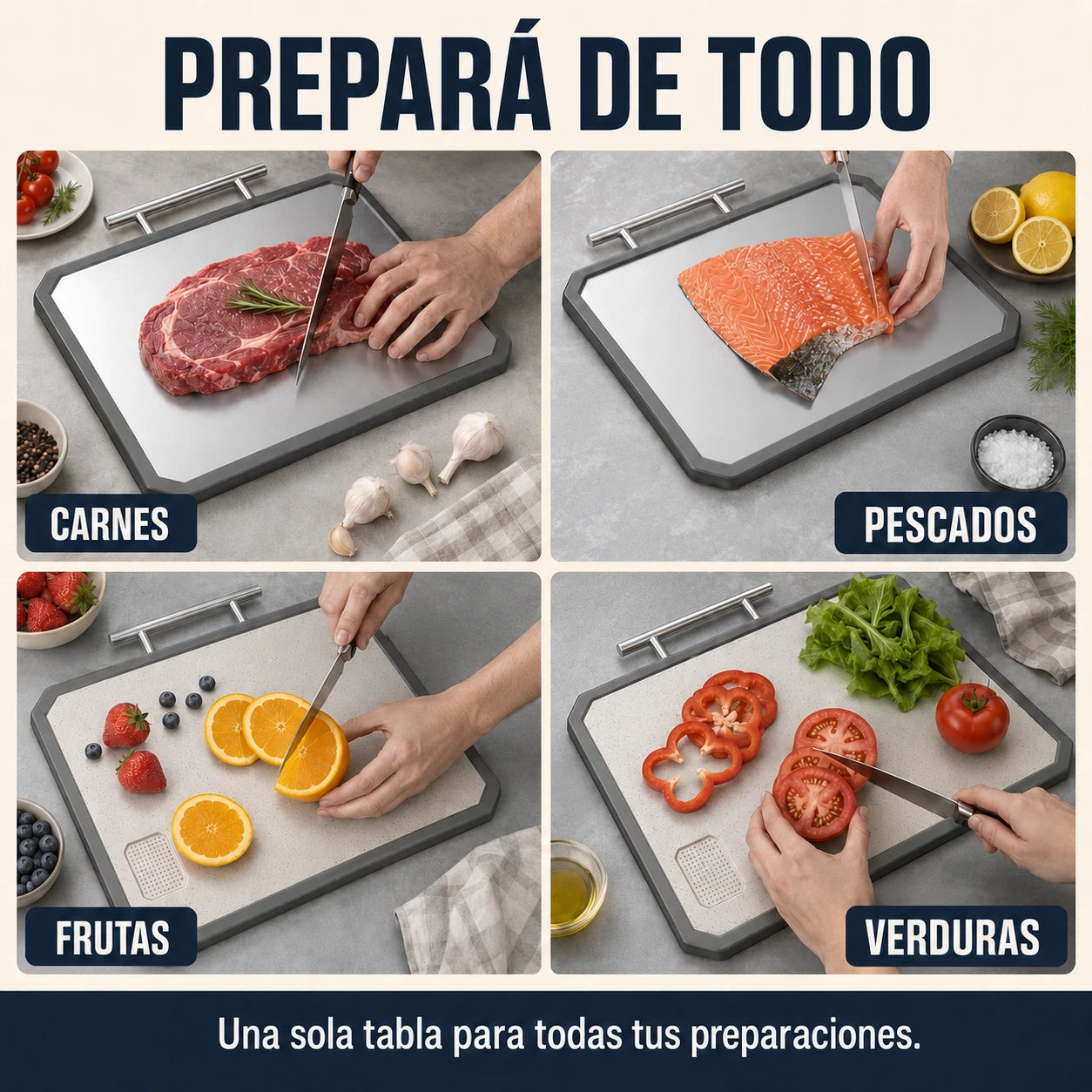 Tabla de Doble Cara Suve® - Acero Inoxidable y PP Antibacteriano